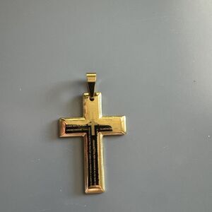 Stainless Steel Cross Pendant 24 Inch Chain Necklace Jesus Christ Faith Gold